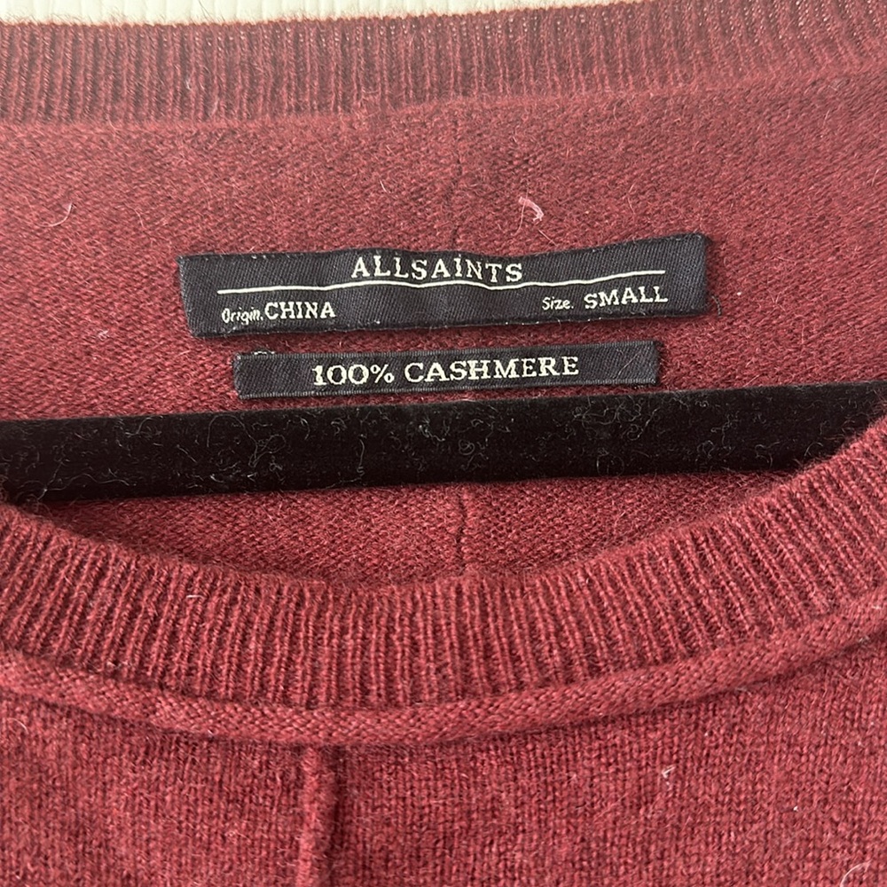 All Saints Maroon Oversized Cashmere Sweater Size Small - Picture 2 of 2